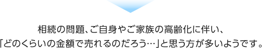 相続の問題、ご自身やご家族の高齢化に伴い、「どのくらいの金額で売れるのだろう…」と思う方が多いようです。